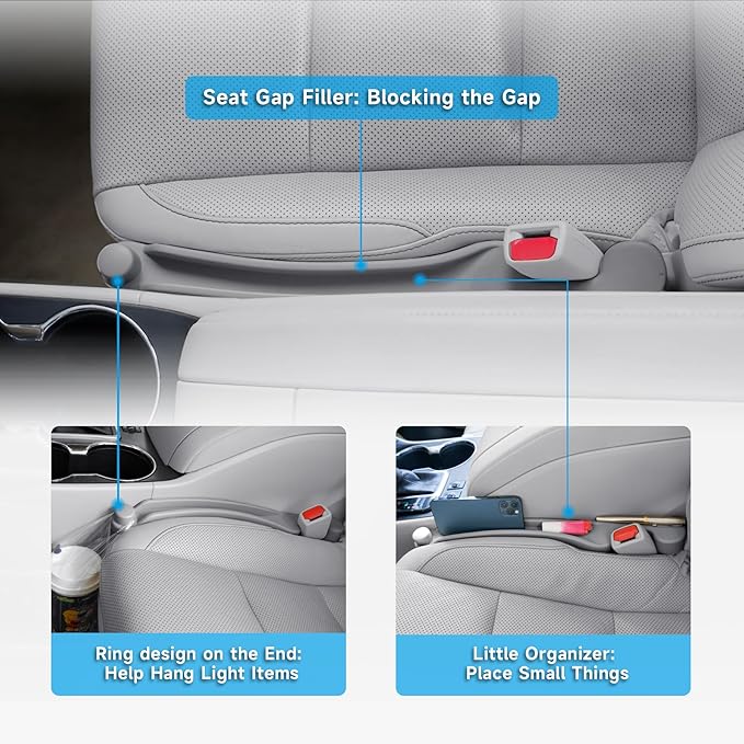 Givifive Car Seat Gap Filler Set of 2, 3IN1 Seat Side Gap Filler Plug with Storage Slot & Hook Function, Soft Foam Universal Fit Car SUV Truck Fill Gap Between Seats Console Organizer（Narrow Gray）