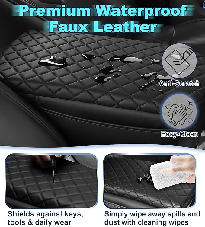 Armrest Cover for Nissan Frontier 2022-2025 Center Console Pad with Organizer Storage Pockets, Black Faux Leather Arm Rest Lid Protector Cushion D41 Interior Accessories