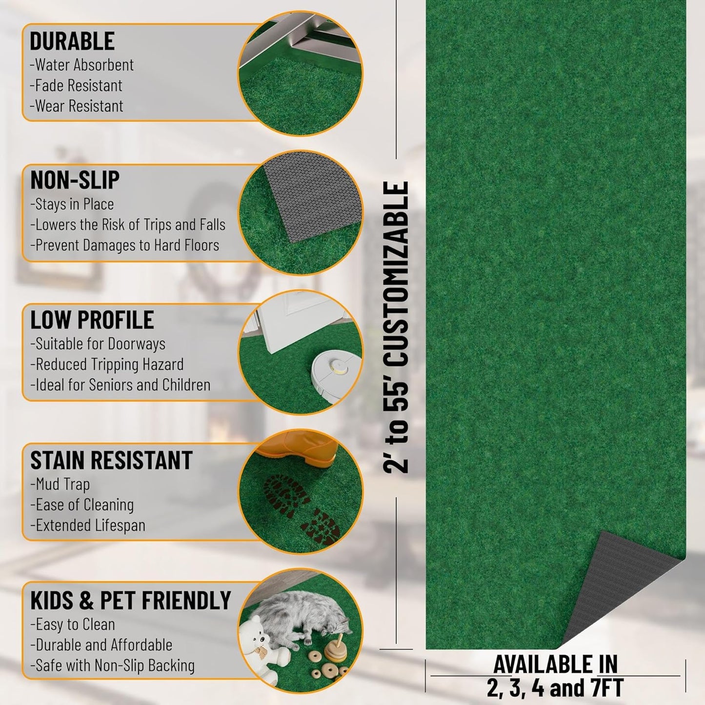 Ottomanson 6'6" x 2' Hallway Runner with Scraper Pile - Extra Durable Non-Slip Rug Mat for Indoor & Outdoor Use - Ideal for Kitchen, Entryway & Garage - High-Traffic Carpet, Green
