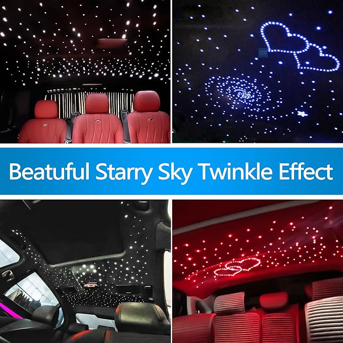 ATOKEE Twinkle Starlight Headliner Kit Mixed 295pcs 9.8ft, 10W Fiber Optic Star Lights for Car Home Roof Use with APP/Remote Music Control