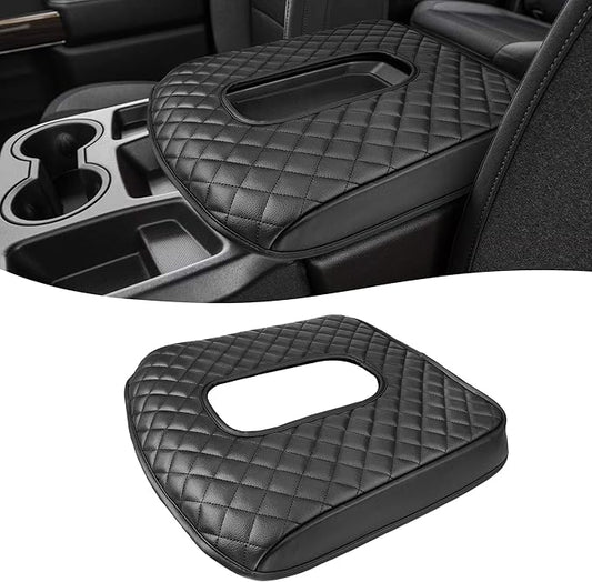 KBH Center Console Armrest Cover for GMC Sierra & Chevy Silverado 1500 2500 3500 2019-2026, Middle Console Lid Protector, Middle Cut, Vinyl Leather, Black (Fits Jump Seat Console Only)