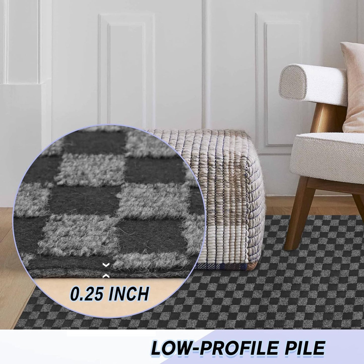 Custom Size Backed Non-Slip Area Rugs Runner, Easy Clean, Waterproof Runner Rugs for Hallway Entryway, Kitchen, Laundry, 4FT x 18FT, Gray Checkered