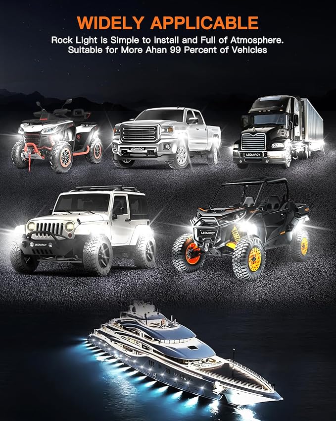 White Rock Lights,LEDMIRCY R2 Pure White Rock Lights Kit with Toggle Switch Wiring Harness 12PCS Luces para Carro for UTV Trucks ATV Underglow Light Trail Rig Under Body High Power Waterproof