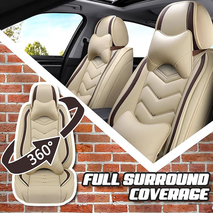 Car Seat Covers for Jeep Grand Cherokee L 2021-2026, Premium Nappa Leather Car Seat Cover, Stylish Sport Seat Covers， Automobile Seat Cover Sets.(Luxury 5 Seats/Beige)