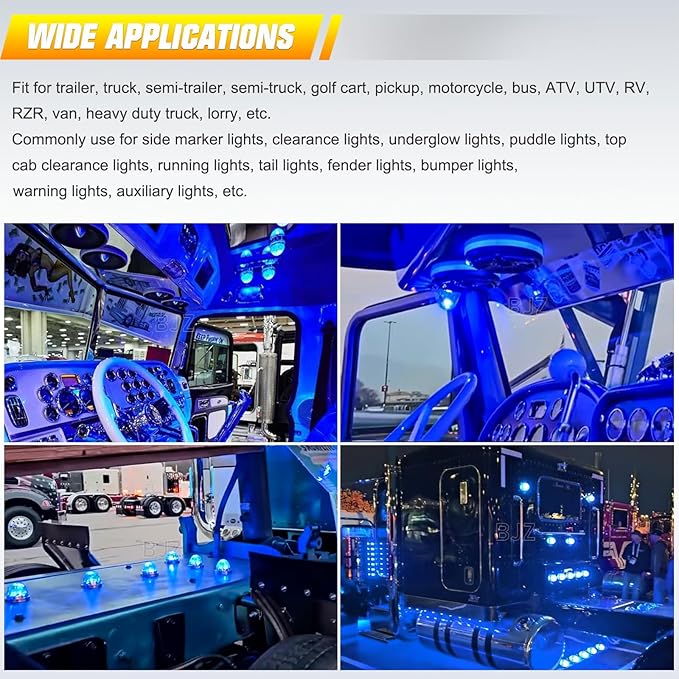 BJZ 4Pcs Ice Blue Watermelon LED Strobe+Constant Marker Lights Dual Function Watermelon-Shaped Side Marker Clearance Tail Top Cap Roof Lights for Trailer Truck Semi-Trailer Heavy-Duty Truck Bus Van