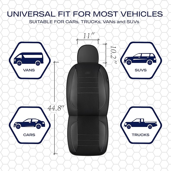 Skechers Air-Cooled Memory Foam Seat Covers,Mesh Thick Car Seat Covers,Piping Leather Car Seat Covers Front Seats,Airbag Compatible,Automotive ComfortUniversal Fit Most Cars,Vans,Truck,SUV,Gray