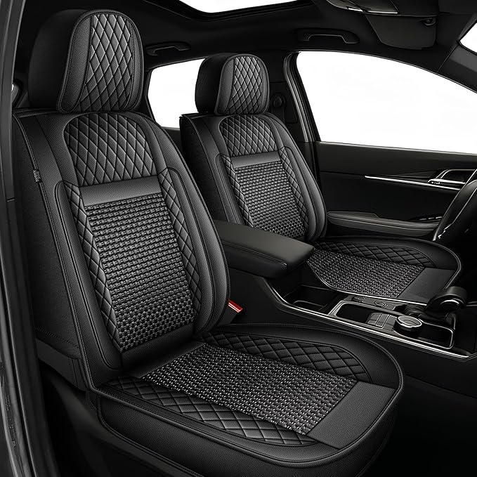 TTX LIGHTING for Kia Sorento 2007-2026 Car Seat Covers, Breathable Ice Silk & Leather Seat Protector, Cool & Anti-Sweat for Long Driving, Airbag Compatible, 2 Front Seats (Black)