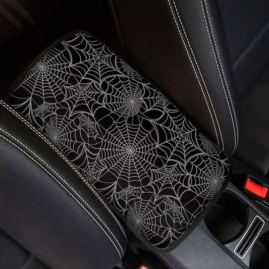 Dreaweet Spider Web Center Console Cover Halloween Car Accessories Interior Universal Arm Rest Cover for Truck SUV Non Slip Anti Scratch Car Armrest Storage Box Mat