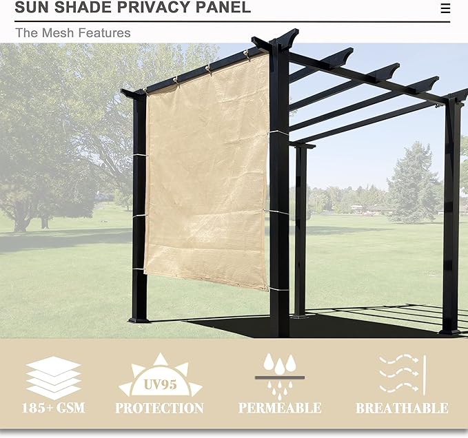 Alion Home Sun Shade Privacy Panel with Grommets on 4 Sides for Patio, Awning, Window Cover, Pergola or Gazebo - Banha Beige (10' x 6')