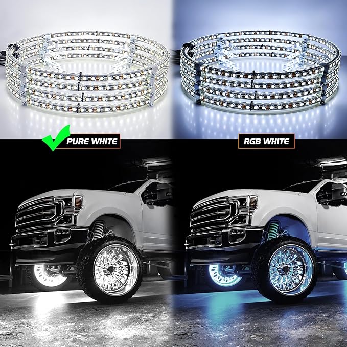 Nilight 4PCS 17inch Double Row LED Wheel Ring Lights Pure White with Remote Control w/Turn Signal Braking and Reverse Function Dual Row for Car Van SUV Truck