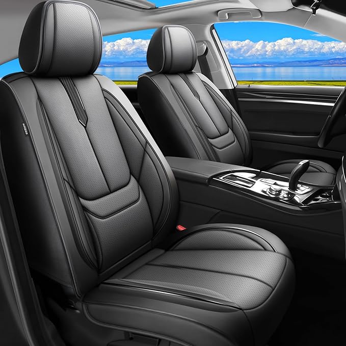 Fit Avalon Car Seat Covers for Toyota Avalon 2001-2024 2025 2026 -Upgraded Premium Waterproof & Breathable Leather, Airbag Compatible, All-Weather Seat Cushion Protector,2 Front/Black
