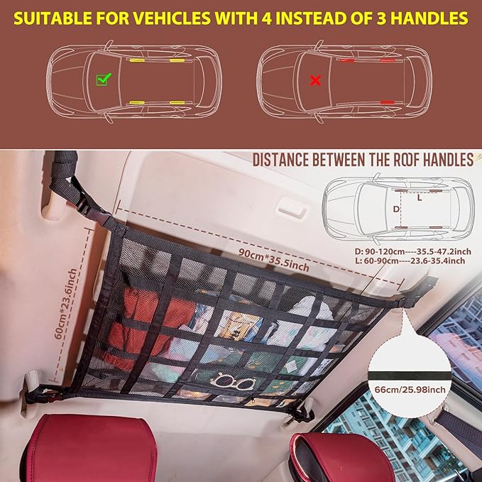 Kaskawise SUV Car Ceiling Cargo Net Pocket,35.4"x23.6" Double-Layer Mesh Car Roof Storage Organizer for Ford,F150,Jeep,Honda CRV,RAV4,Van Organizers and Storage,Camping Accessories