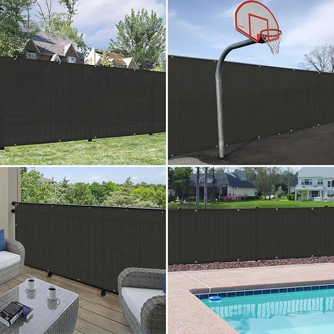 Windscreen4less Privacy Fence Screen Heavy Duty Windscreen Fencing Mesh Fabric Shade Net Cover with Brass Grommtes for Outdoor Wall Garden Yard Pool Deck, 8'x185' Black