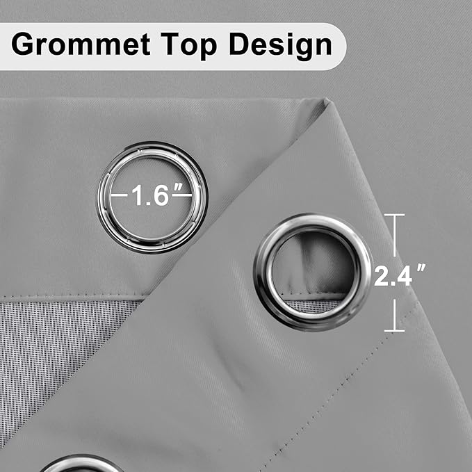 XWZO 100% Blackout Curtains 63 Inches Long with Tiebacks- Heat and Full Light Blocking, Thermal Insulated Window Panels with Grommets for Bedroom/Nursery, Light Grey, W60 x L63, Set of 2 Draperies