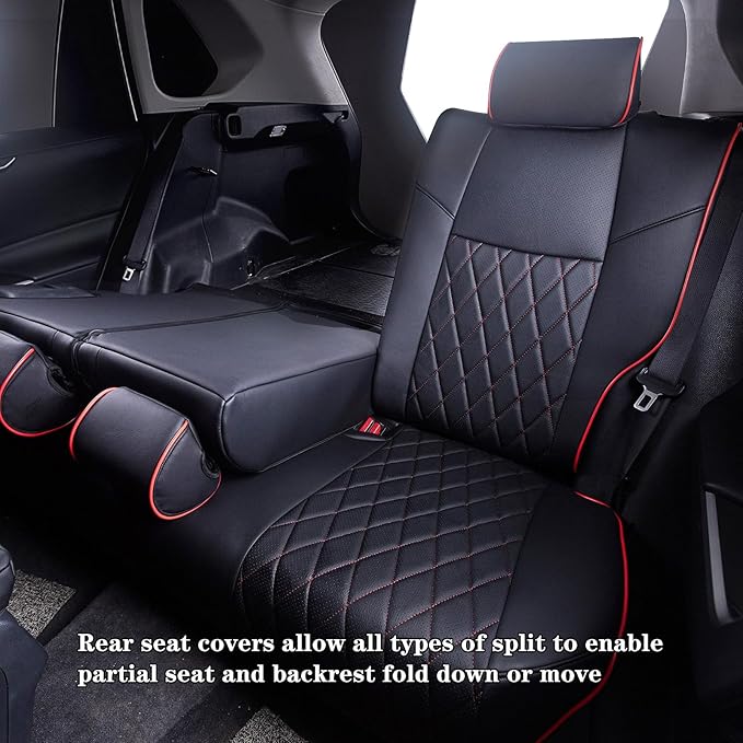 HKZ Fit RAV4 Car Seat Cover Set for 2013 2014 2015 2016 2017 2018 Toyota RAV4 Limited XLE SE Platinum Adventure-Leather(Black+Red)