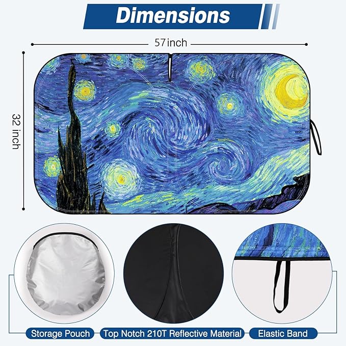 Windshield Sun Shade, Car Sun Shade Windshield Blocks UV Rays, Keep Car Interior Cool, Front Foldable Windshield Sunshade for Hatchback, Truck, SUV, MPV