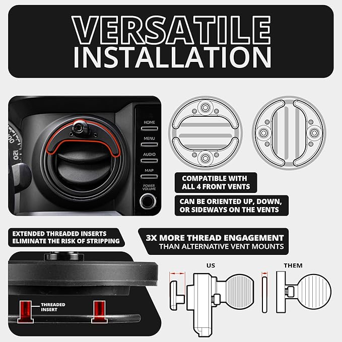 Tackform Link Vent Phone Mount Compatible with 2016-2023 Toyota Tacoma and 2014-2021 Toyota Tundra | Aluminum | Zero Slip | Compatible with MagSafe | Universal Magnetic Holder | 2" Arm | Red Knob