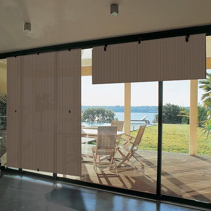 Bynbbur 5'W x 15'H Outdoor Patio Shades Foldable Roller Blinds, 220 GSM Sun Shade Roll Up Porch Screens Exterior Shade Cloth for Deck Pergola Backyard, Brown