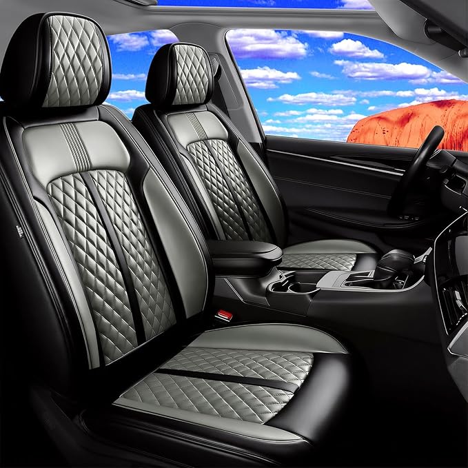 Fit CX-3 Car Seat Covers for Mazda CX3 2016-2024, Full Coverage Leather, Airbag Compatible & Scratch-Resistant, Waterproof All Weather Seat Protector, Full Set, Black+Gray
