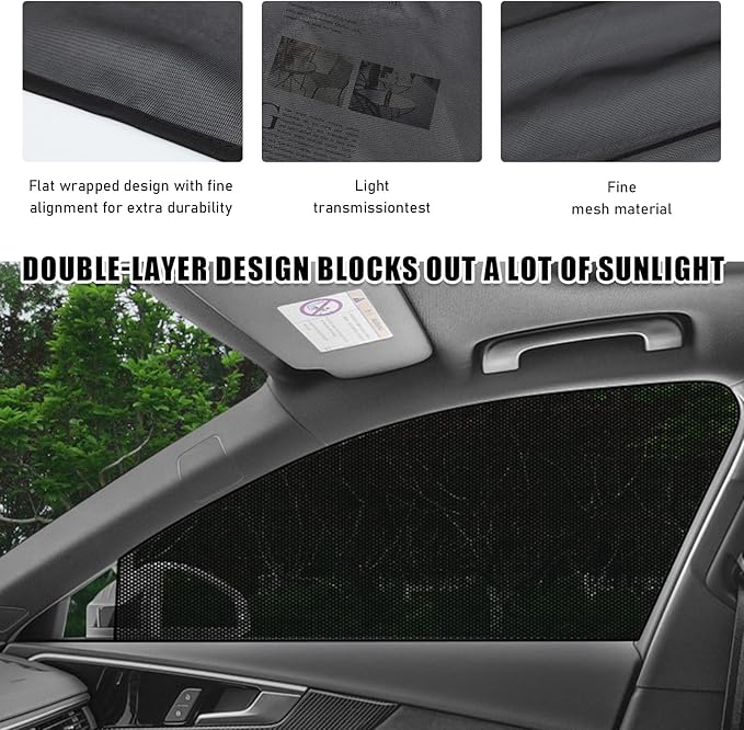 4 PCS Car Window Shades, Auto Front Rear Side Window Sun Shades for Block Heat & UV Protection, Breathable Mesh Baby Window Screen Covers, Universal Car Accessories (SUV)