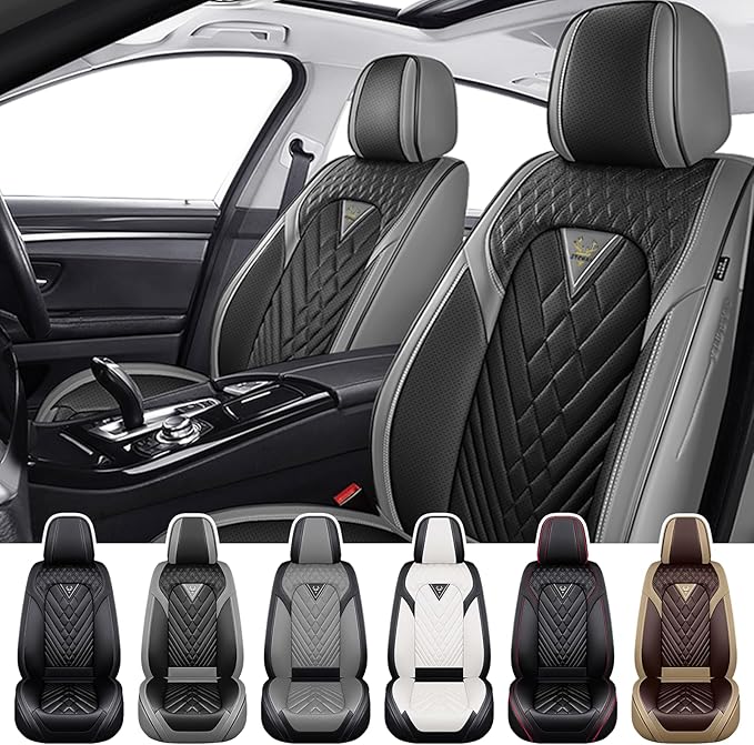 Truck Seat Covers for Nissan Frontier 2009-2026, Waterproof Premium Leather Full Coverage Car Seat Cover, Muscle Sport Style Auto Interior Seat Cover Sets (Front Set/Gray Black)