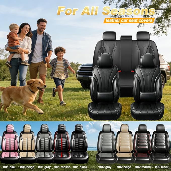 Fit CX-7 Car Seat Covers (Front Pair) for Select Mazda CX7 2006-2012, Premium Full Coverage Leather, Airbag Compatible, Waterproof All Weather Breathable Seat Protector, Black