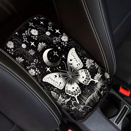 Dreaweet Goth Butterfly Center Console Cover for Car,Goth Car Accessories for Women Car Armrest Cover Pad Soft Comfortable Arm Rest Cover for Car SUV Truck Van