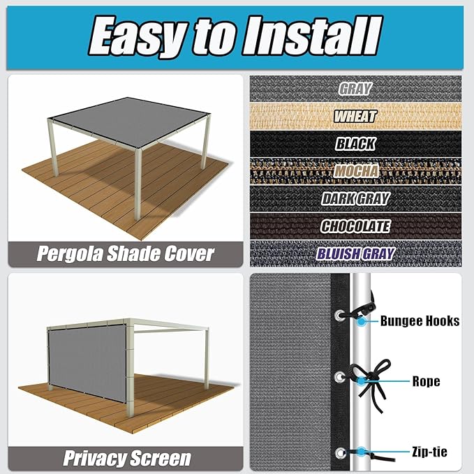 Amagenix 90% Sun Shade Cloth with Grommets, 6' x 12' Pergola Replacement Shade Cover Canopy Privacy Screen for Outdoor Patio Garden, Gray (We Customized)