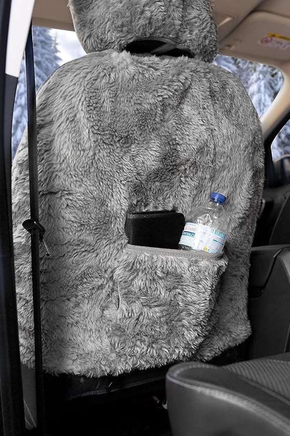 ZONETECH Sheepskin Seat Covers Fuzzy Car Seat Covers Grey Australian Merino Wool Fluffy Fur Auto Accessories All Season Protection for Your Seats Universal Fits Most Car SUV Airbag Compatible 4-Pack