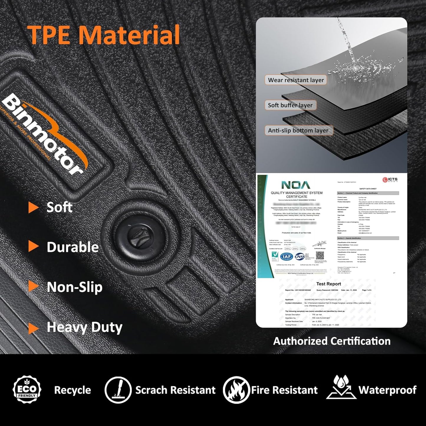Binmotor-Floor Mats & Cargo Liner Set for Ford Mustang Mach E 2021-2025, All Weather Car Floor Mat for Ford Mustang Mach E, Rubber Mats TPE Car Liners Mustang Mach E Trunk Liner Accessories