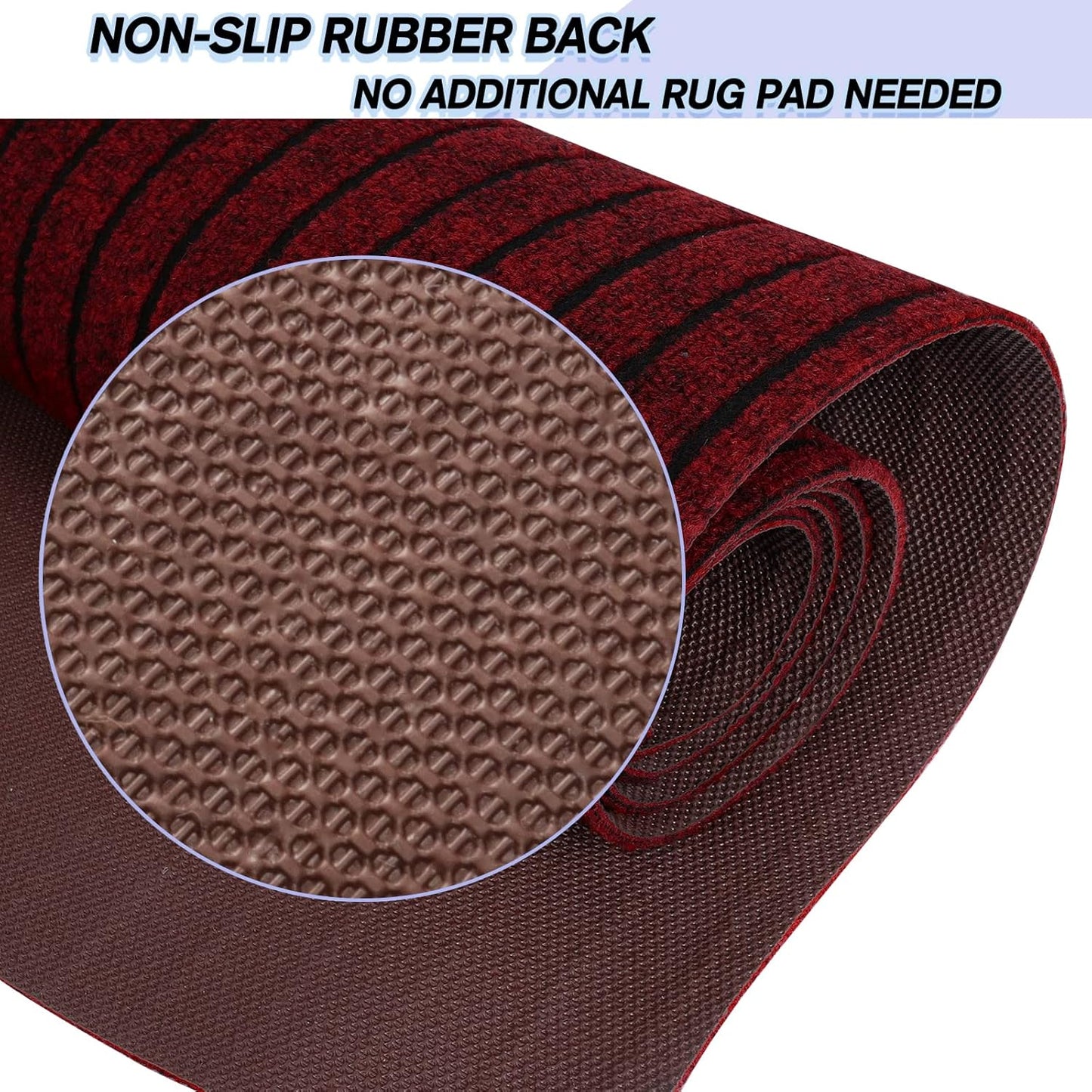 Custom Size Backed Non-Slip Area Rugs Runner, Easy Clean, Waterproof Runner Rugs for Hallway Entryway, Kitchen, Laundry, 3FT x 9FT, Red Stripe
