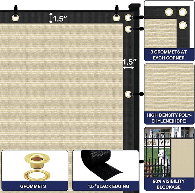 Windscreen4less Privacy Fence Screen Heavy Duty Windscreen Fencing Mesh Fabric Shade Net Cover with Brass Grommtes for Outdoor Wall Garden Yard Pool Deck, 8'x167' Beige