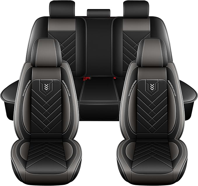 AOMSAZTO Car Seat Covers Full Set Fit for Nissan Murano 2011-2025 2026 Waterproof Faux Leather Car Seat Cushions Automotive 5 Seat Covers Set（Black&Grey）