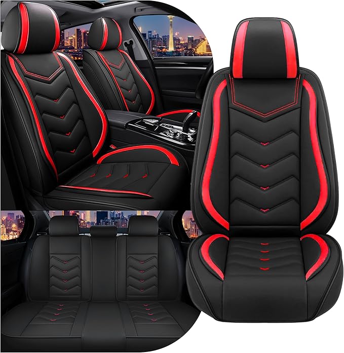 CTDS Car Seat Covers for Nissan Altima 2001-2026, Stylish Sport Seat Cover, Premium Nappa Leather Car Seat Cover. Automobile Seat Covers Sets.(Standard 5 Seats/Black Red)