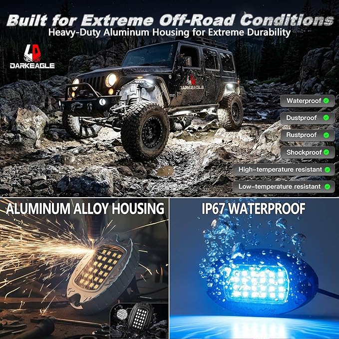 16Pods Heavy Duty Aluminum RGB LED Rock Lights for Trucks Pickup Jeep Gladiator Off-Road with APP/RF Remote, Segmented IP67 Waterproof Multicolor Underglow Accent Light 12V Plug and Play&Pre Wired