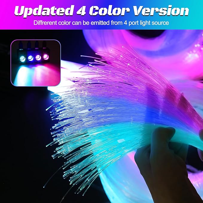 Split Car Starlight Headliner Kit, 4 Colors 12W Meteor Fiber Optic Starlight Kit, 860pcs*0.02in*9.8ft+240 RGBW Sound Activate Shooting Star Lights for Ceiling Car Roof/Home Decor