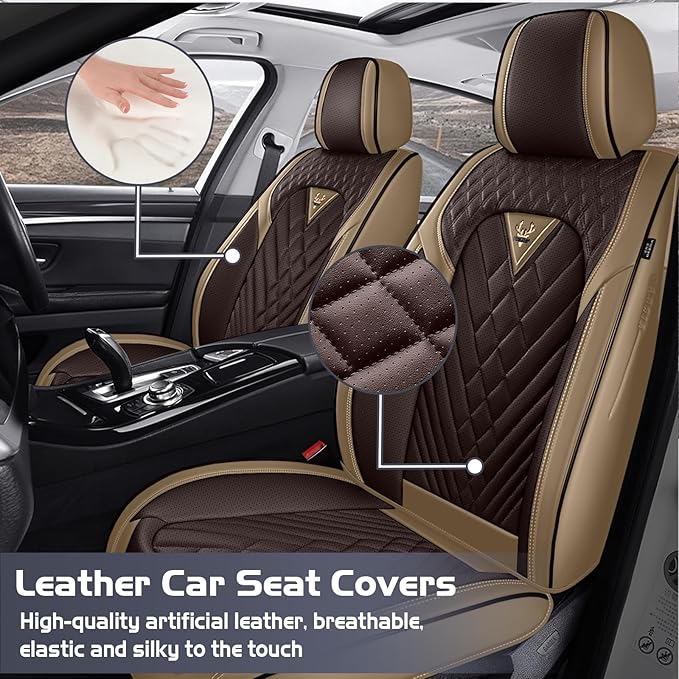 Truck Seat Covers for Chevy Silverado 1500 2007-2026, Waterproof Premium Leather Full Coverage Car Seat Covers, Muscle Sport Style Auto Interior Seat Cover Sets (Front Set/Brown Coffee)