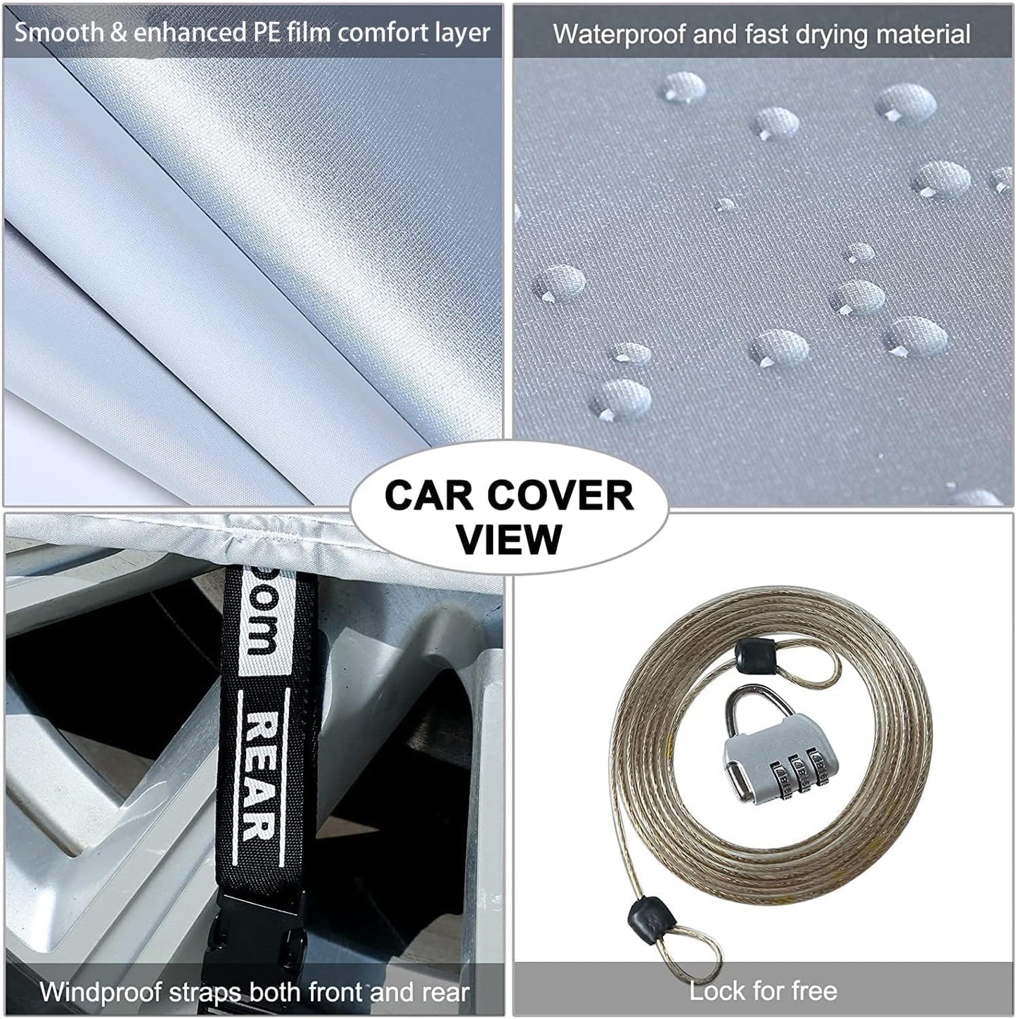 Tecoom Light Shell Waterproof UV-Proof Windproof Design Car Cover with Zipper Storage and Lock for All Weather Indoor Outdoor Fit 160-172 Inches Hatchback