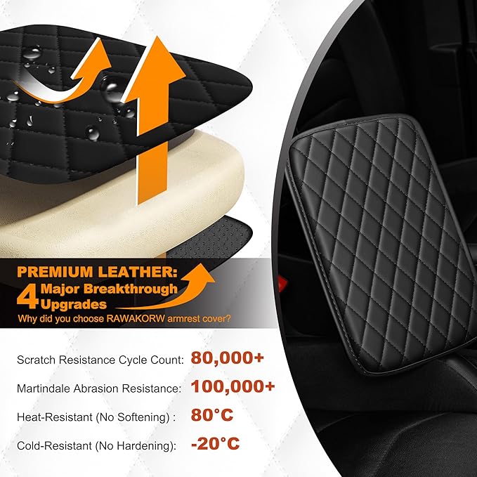 Center Console Cover for Cars Fit for Jeep Compass Leather Armrest Covers with 2 Storage Bags(Black)