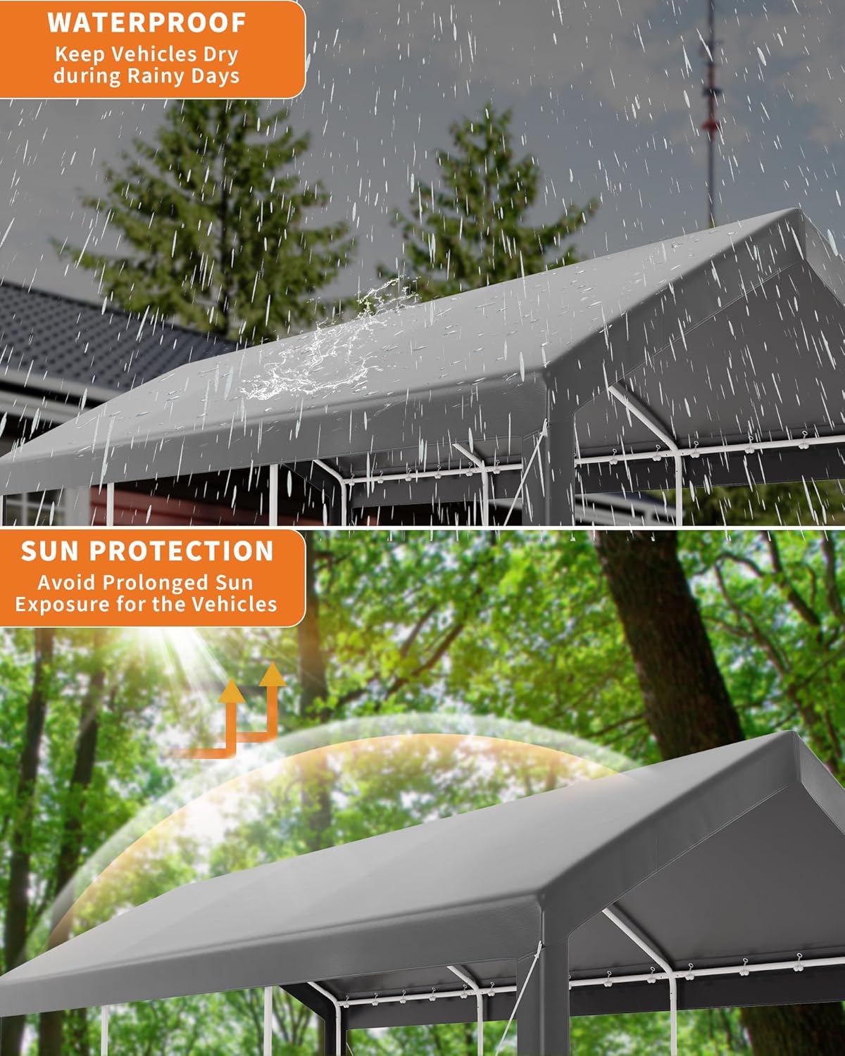 10x20ft Metal Carport Garage with PE Fabric and Galvanized Steel Frame Leg Wrap Carport for Outdoor Shelter for Cars, Trucks and Boats - Gray