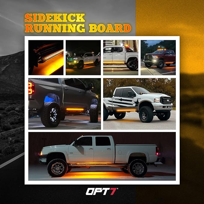 OPT7 Sidekick 86" Running Board Lights 2PCS LED Strips w/Sequential Amber Turn Signal Side Marker, DRL, White Courtesy Light for Extended Crew Cab Pickup - Truck Decorations