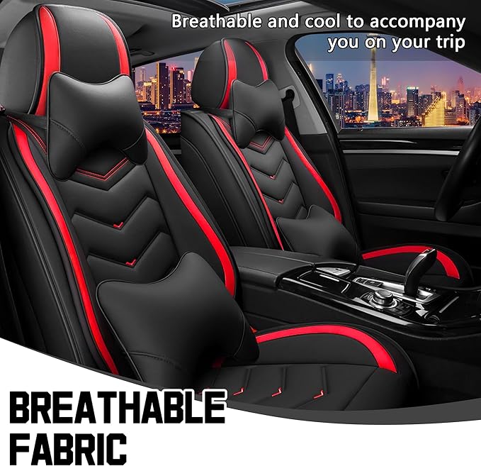 CTDS Car Seat Covers for Chevy Equinox 2005-2026, Stylish Sport Seat Cover, Premium Nappa Leather Car Seat Cover. Automobile Seat Covers Sets.(Luxury 2 Seats/Black Red)