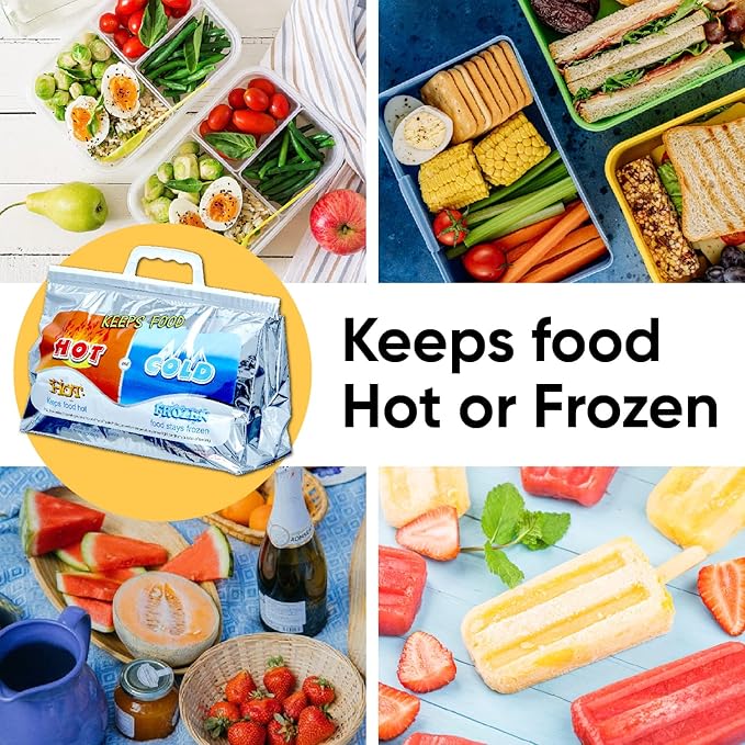 Superio Hot and Cold Insulated Bags for Food Delivery, Grocery Shopping Bags, Food Storage for Hot and Frozen Food for Travel, Disposable Cooler Bag, Reinforced Thermal Lunch Bag (12, 13"x5.5"x8.5")