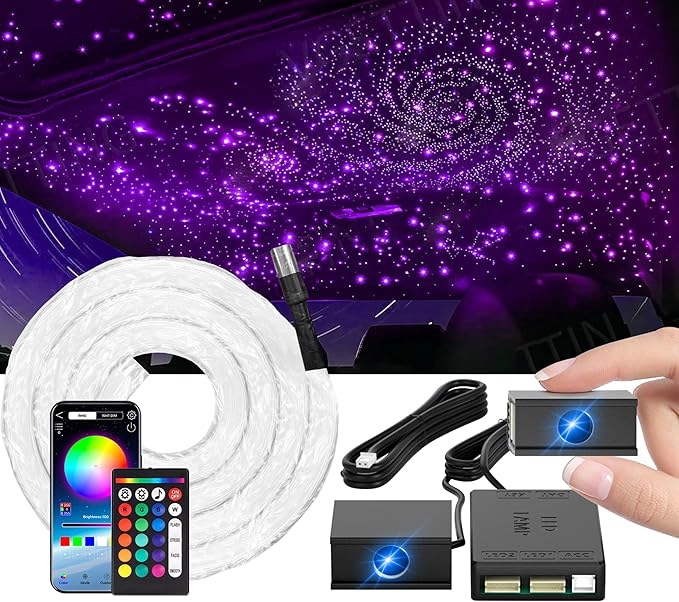 Split Starlight Headliner Kit - 1800pcs 0.02in 4.9ft Fiber Optic RGBW Star Lights for Car with 6 Light Heads 16W Engine Easy to Hide,Flexible Wiring,APP/Remote Control for Car Roof Ceiling