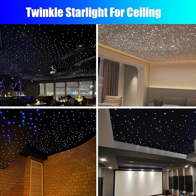 16W Car Home Starlight Headliner Kit, Twinkle & Sound Activate RGBW Fiber Optic Lights with APP & Remote Control, Star Lights for Ceiling Decoration, 600 pcs 9.8ft