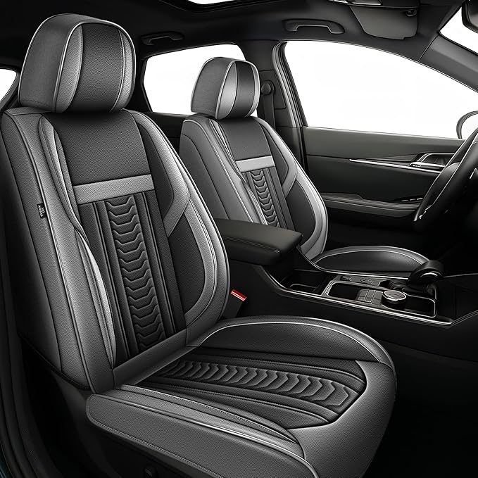 TTX LIGHTING for Jeep Cherokee 2014-2023 Seat Covers: Waterproof Leather Seat Protector with Airbag Compatible (2 Front Seats,Black&Gray)