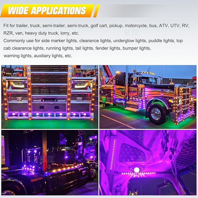 BJZ 10Pcs Purple Watermelon LED Strobe+Constant Marker Lights Dual Function Watermelon-Shaped Side Marker Clearance Tail Top Cap Roof Lights for Trailer Truck Semi-Trailer Heavy-Duty Truck Bus Van