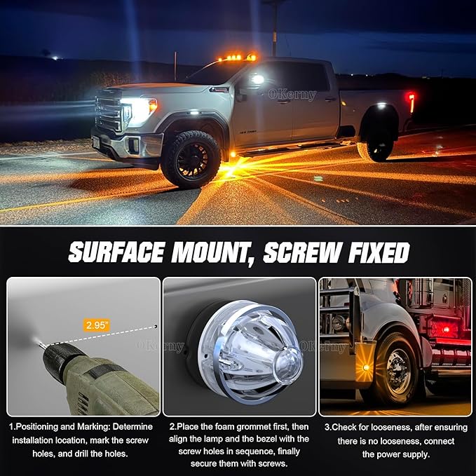 2-Pack Dual Color Watermelon Lights with Strobe & Steady Lighting Clear Lens Red/Amber LED Side Marker Turn Signal Lights for Truck Trailer RV Off-Road Vehicle