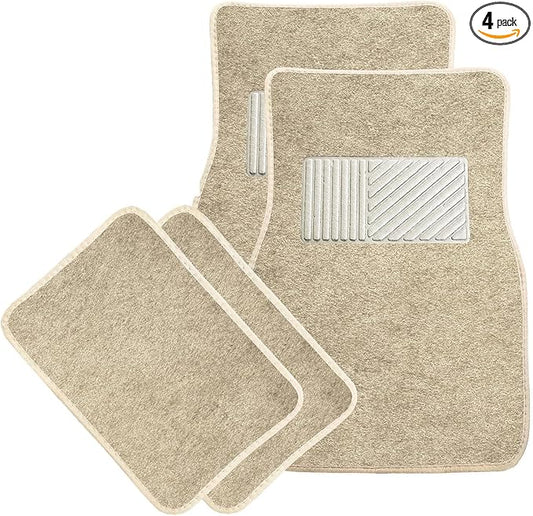 Sun Walker 4 PCS Car Floor Mats, Waterproof Anti-Slip Front & Rear Car Carpets with Driver Heel Pad, All Weather Floor Protective Pads Universal for SUVs Trucks Sedans Vans (Beige)