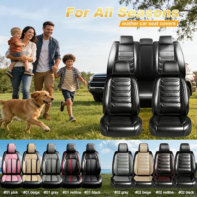 Fit Colorado Car Seat Covers for Select Chevy/Chevrolet Colorado 2015-2026 - Premium Full Coverage Leather, Waterproof & All Weather Breathable Seat Cushion Protector, Full Set, Black